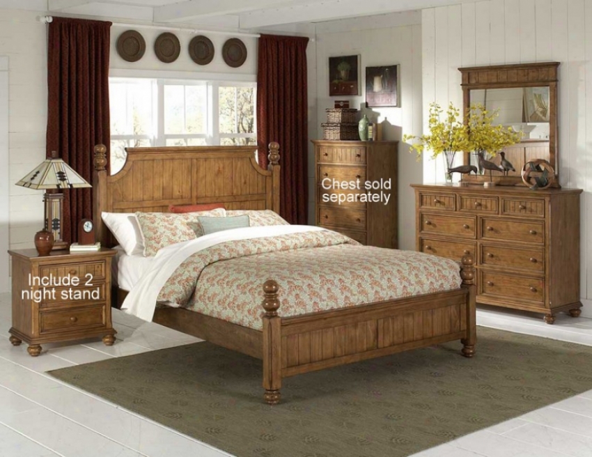 5pc Queen Size Bedroom Set With 2 Nihtg Stand In Waxy Pine