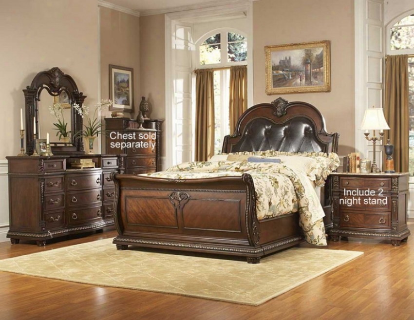 5pc Queen Size Bedroom Set With 2 Night Stand In Rich Brown