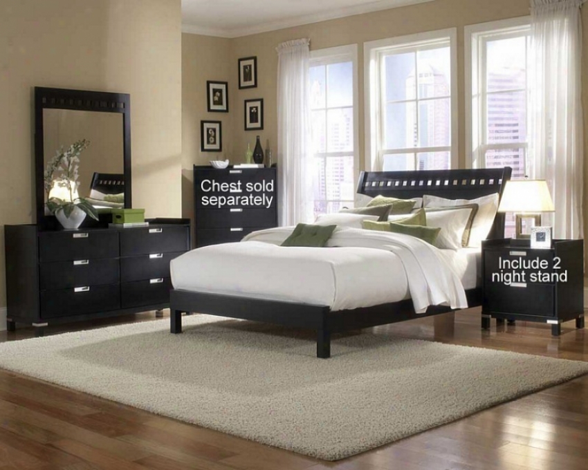 5pc Queen Size Bedroom Set With 2 Night Stand In Black