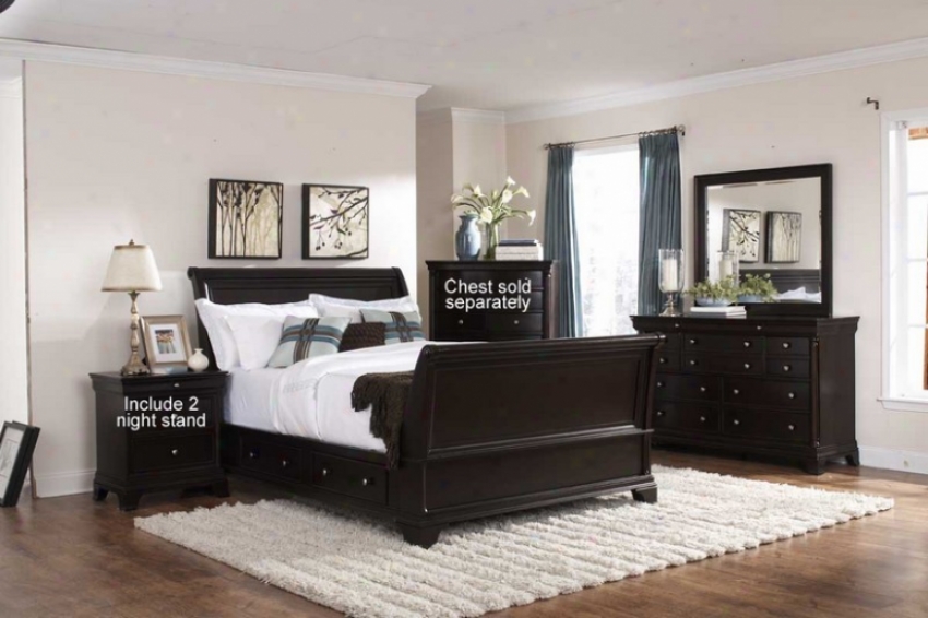 5pc Queen Size Bedroom Set With 2 Night Stand In Deep Cberry