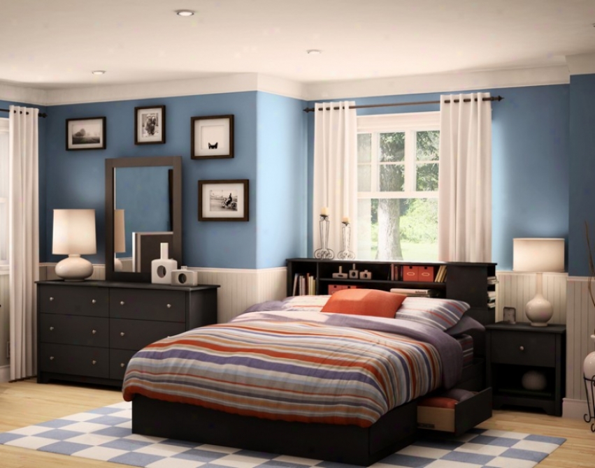 5pc Queen Size Bedroom Set With Bookcase Headboard In Wealthy Black Finish