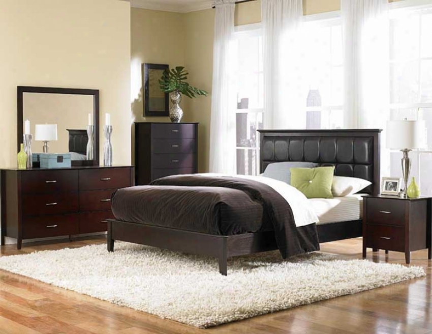 5pc Queen Size Bedroom Set With Channel Tufted Bed In Merlot