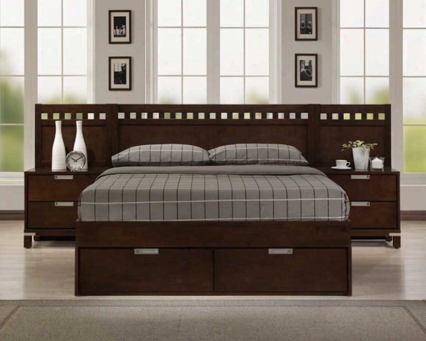 5pc Queen Size Wall Bed With 2 Night Stand In Cherry