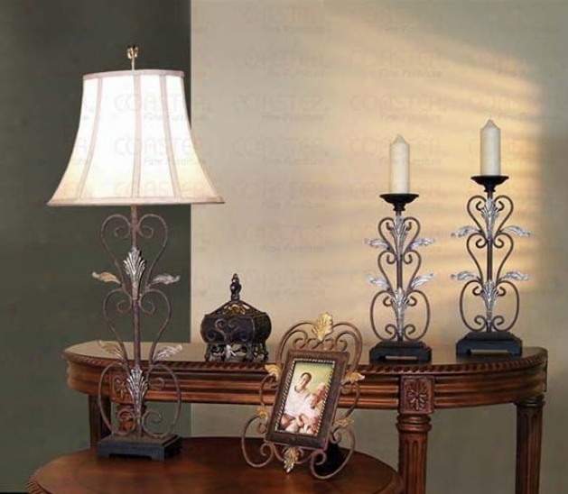 5pc Table Lamp & Candle Sticks Set In Antiquue Black Finish