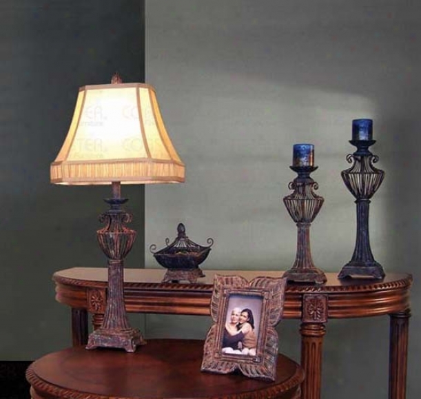 5pc Tabie Lamp & Candle Sticks Set In Antique Bronze Finish