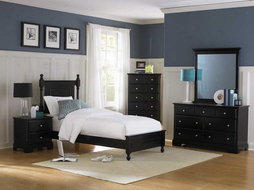 5pc Twin Size Bedroom Regular Cottage Style In Black Polish