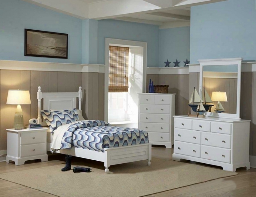 5pc Twin Size Bedroom Set Cottage Stylr In Pure Finish