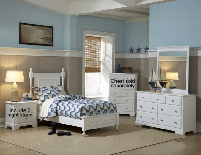 5pc Twin Size Bedroom Set With 2 Night Stand In White Finish