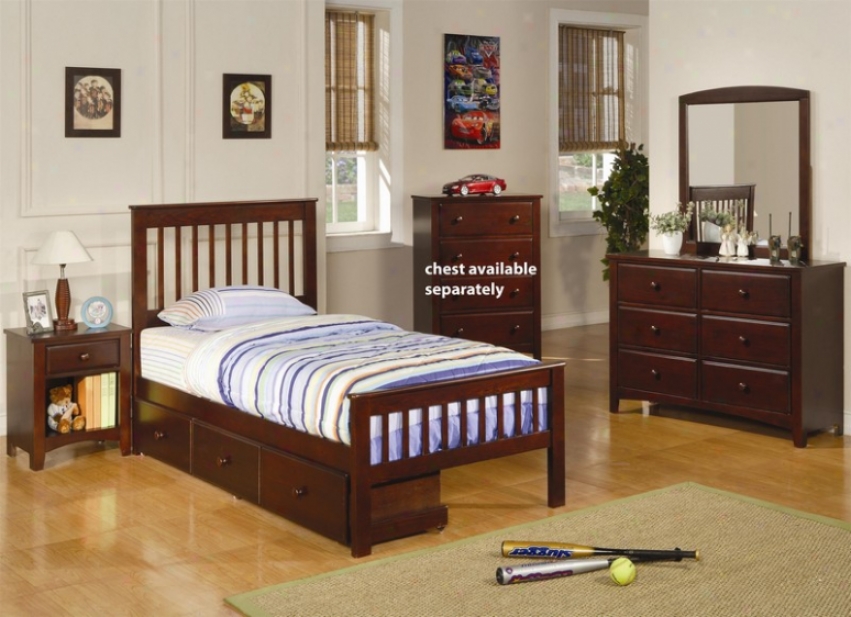 5pc Youth Twin Size Bedroom Set With Subordinate to Bed Storage In Rich Csppuccino Finish