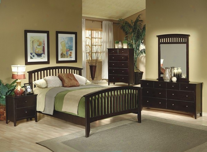 5pcs Confemporary Cappuccino Finish Queen Bigness Bedroom Set