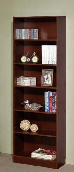 6-tier Bookcase Contemporary Causal Style In Walnut Finish