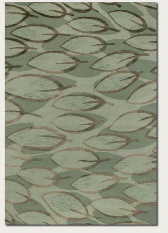 6' X 9' Arrea Rug Brown Leaf Pattern In Sage Color