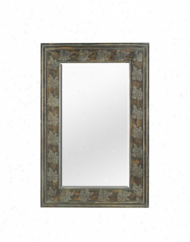 70&quoth Wall Mirror With Embossed Floral Details In Distressed Black