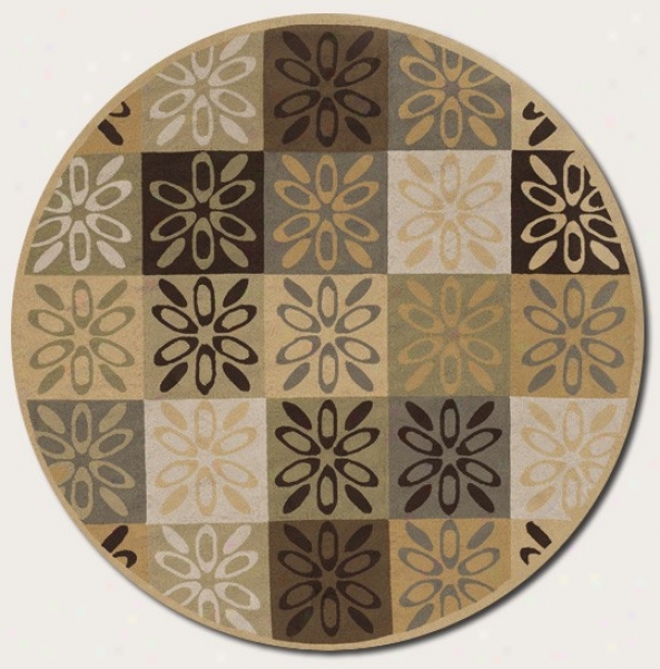 7'10&quot Round Area Rug Geometric Floral Pattern In Sage And Brown