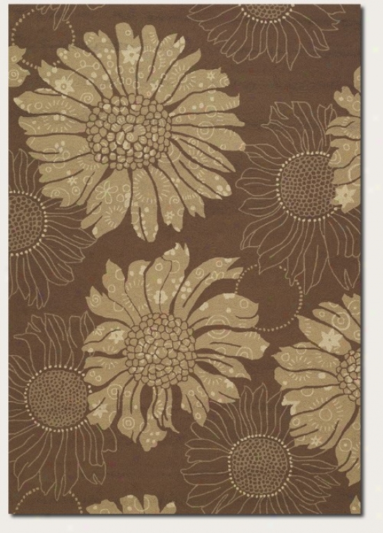 7'10&quot Round Area Rug Large Sunflower In Cocoa And Sand