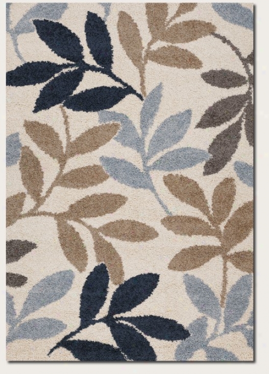 7'10" X 10'10" Area Rug Large Leaf Pattern In Dark Blue And Cream