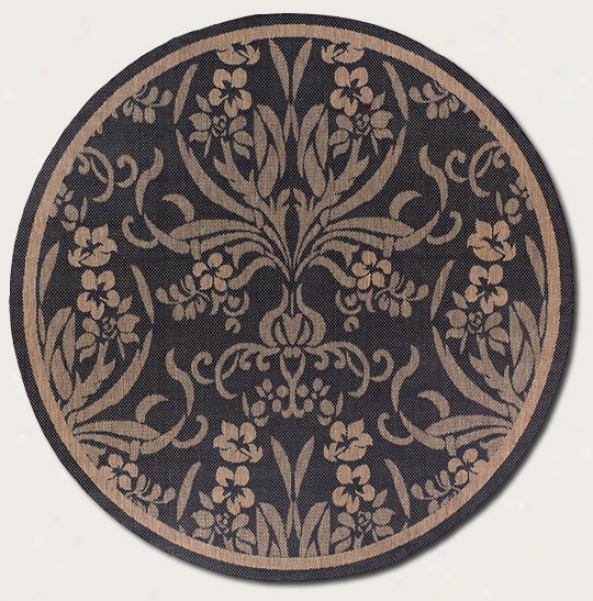 7'6&quot Round Area Rug Tapestry Design In Black And Cocoa