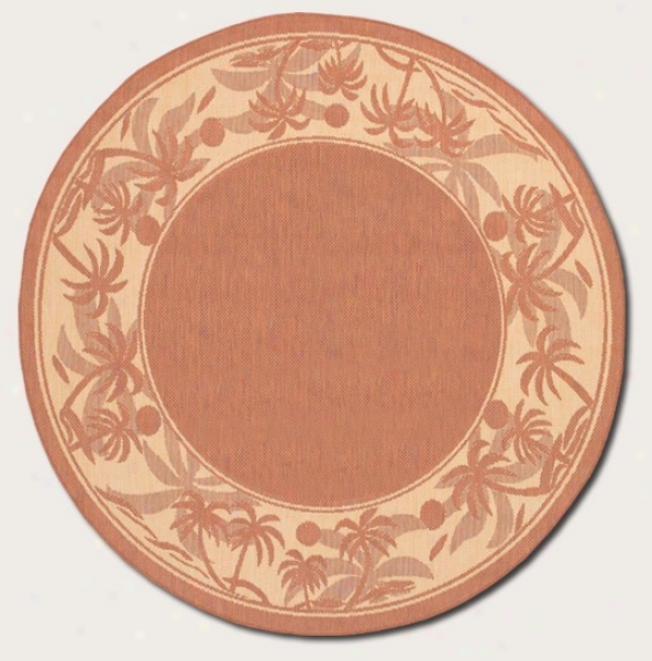 7'6&quot Round Area Rug With Palm Tree Design Limit In Terra-cotta