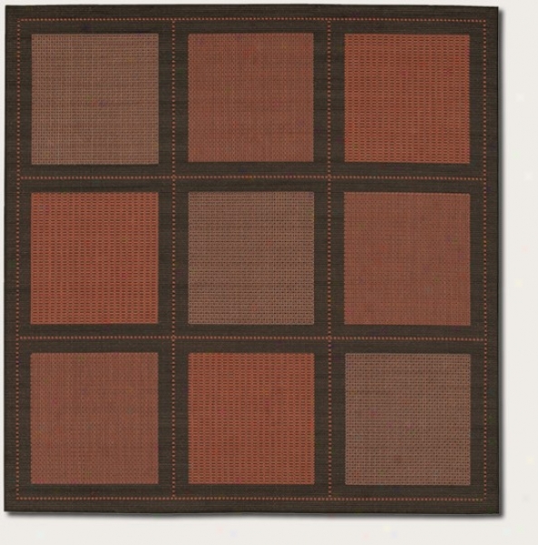 7'6&quot Square Area Rug Contemporary Grid Design In Terra-cotta