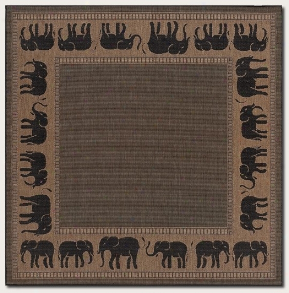 7'6&quot Square Area Rug Elephant Design Border In Black