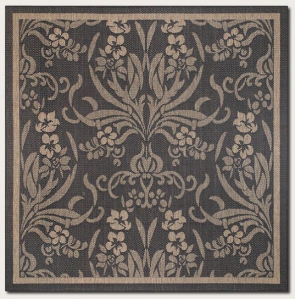 7'6&quot Square Area Rug Tapestry Design In Black And Cocoa