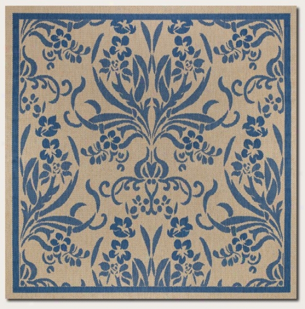 7'6&quot Square Area Rug Tapestry Pattern In Blue And Natural