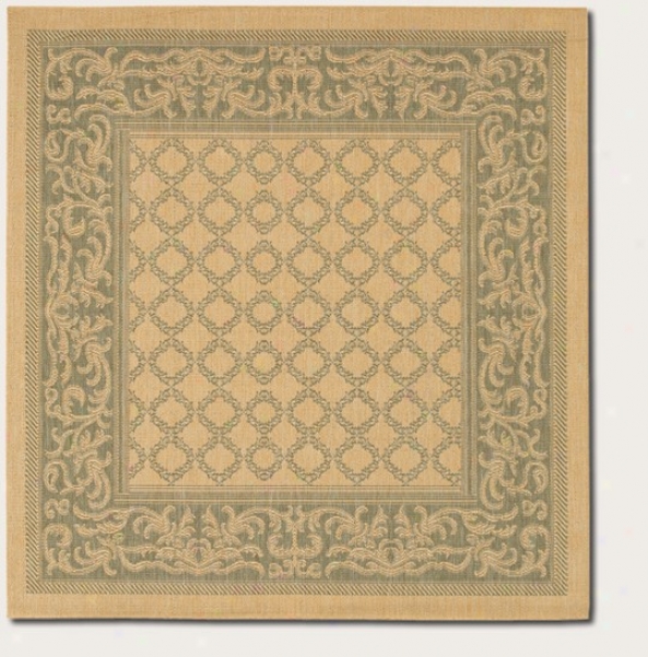 7'6&quot Square Area Rug Transitional Style With Green Border In Natuatl