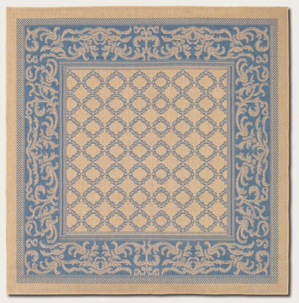 7'6&quot Square Area Rug Transitional Style With Blue Border In Natural