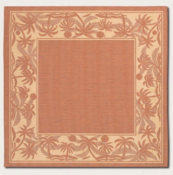 7'6&quot Square Superficial contents Rug With Palm Tree Sketch Border In Terra-cotta