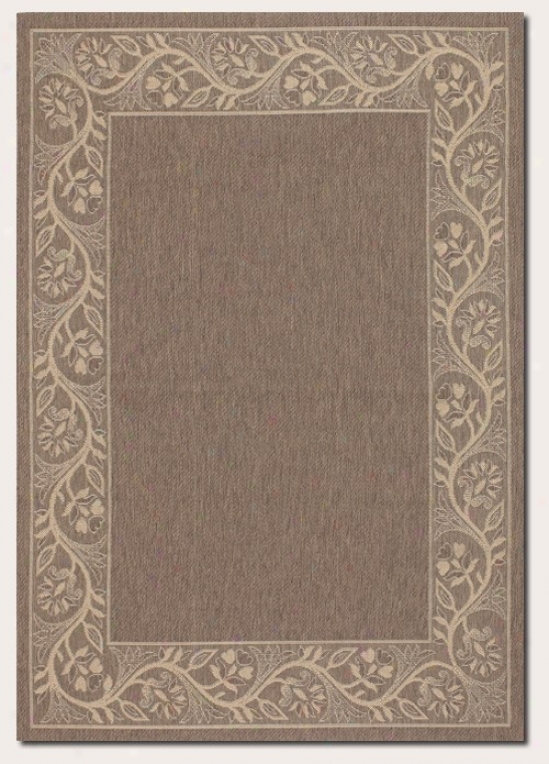 7'6" X 10'9" Area Rug With Floral Border In Brown And Cream
