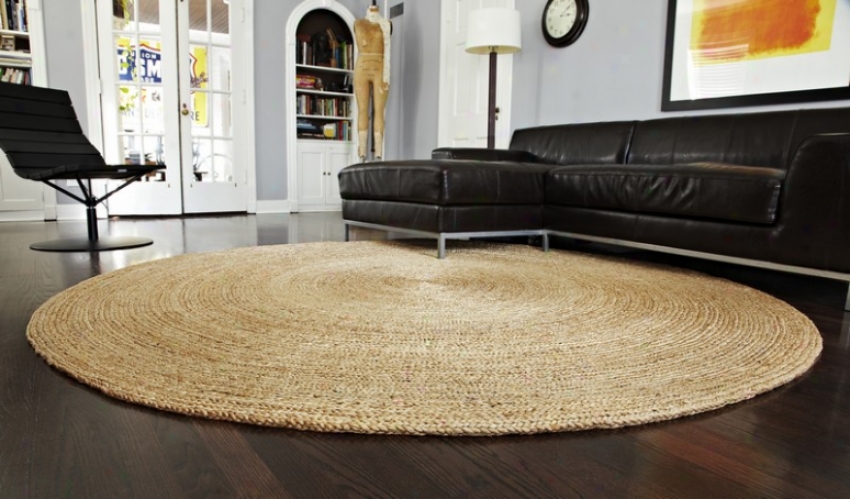 8' Round Area Rug With Hand Spun Btaided Jufe