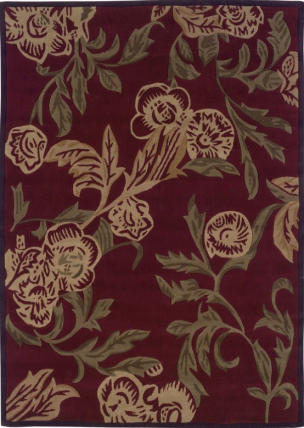 8' X 10' Area Rug Flowers Pattern In Red And Honey