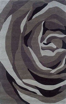 8' X 10' Area Rug Huge Rose Pattern In Gfey And Charcoal