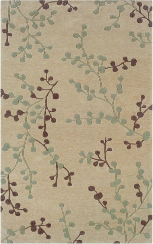8' X 10' Area Rug Plants Pattern In Beige And Blue