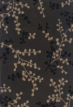 8' X 10' Area Rug Plants Pattern In Charcoal And Beige