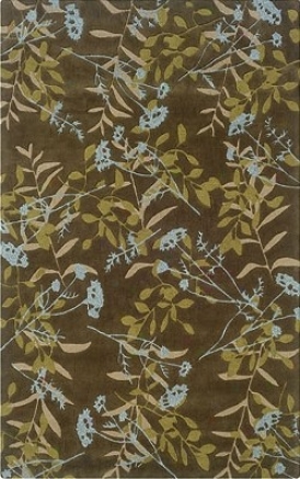 8' X 10' Area Rug Plants Pattern In Chocolate And Spa Blue