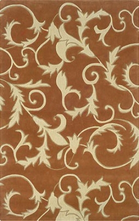 8' X 10' Area Rug Scroll Pattern In Pumpkin And Ivory