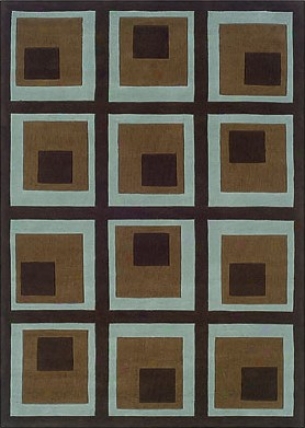 8' X 10' Area Rug Square Pattern In Chocolate And Spa Blue