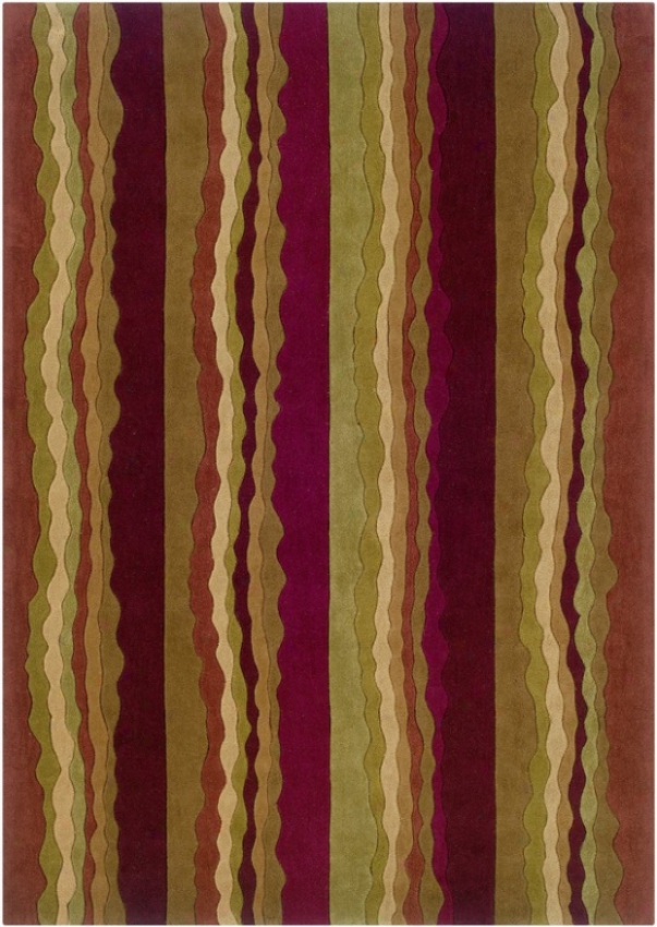 8' X 10' Area Rug Striped Design In Rust And Green