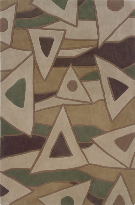 8' X 10' Area Rug Triangle Pattern In Beige And Green