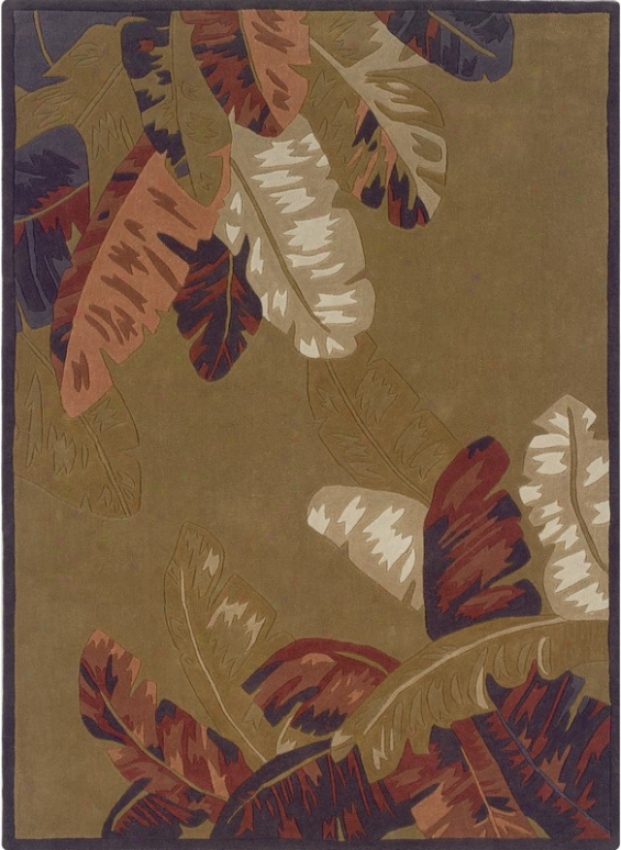 8' X 10' Area Rug Tropical Leaves In Camel nAd Brick