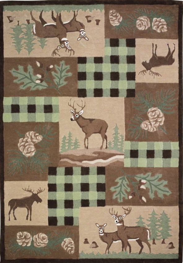 8' X 10' Hand Tufted Area Rug Moose Imitate In Green And Brown