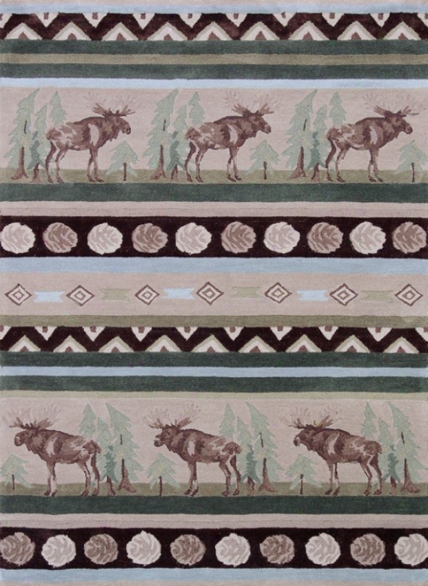 8' X 10' Hand Tufted Area Rug Moose Pattern In Beige And Green