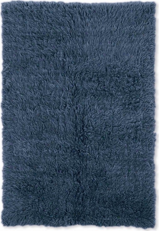 8' X 10' Hand Woven Flokati Rug In Denim Blue Color