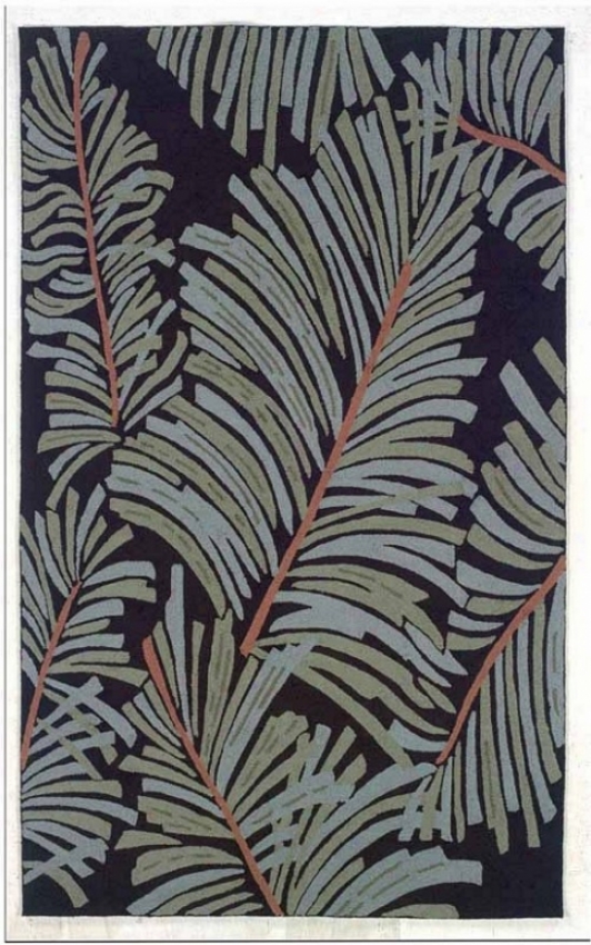 8' X 10' Indoor Outdoor Rug - Tropical Hand Hooked RugI n Ebony And Green Color