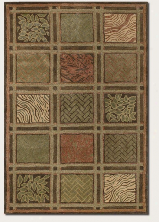 8' X 11' Area Rug Checkered Leaf Pattern In Olive Color