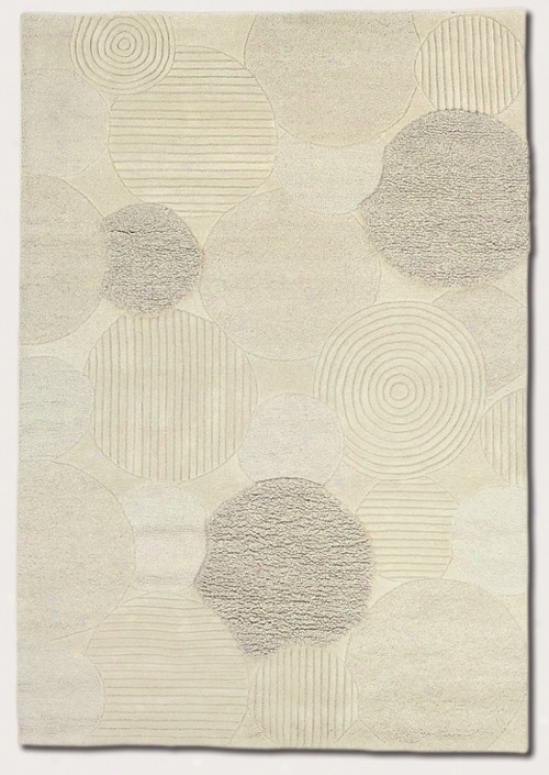 8' X 11' Area Rug Hand Crafted Circles Pattern In White