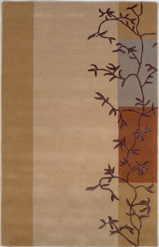 8' X 11' Hand Tufted Area Rug Brown Branches In Straw Camel