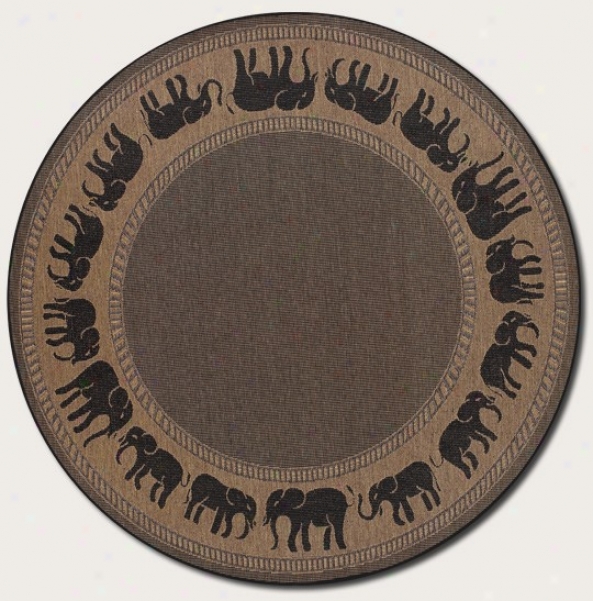 8'6&quot Round Yard Rug Elephant Design Border In Black