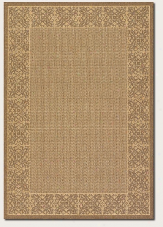 8'6&quot Round Area Rug Floral Pattern Border In Natural And Cocoa